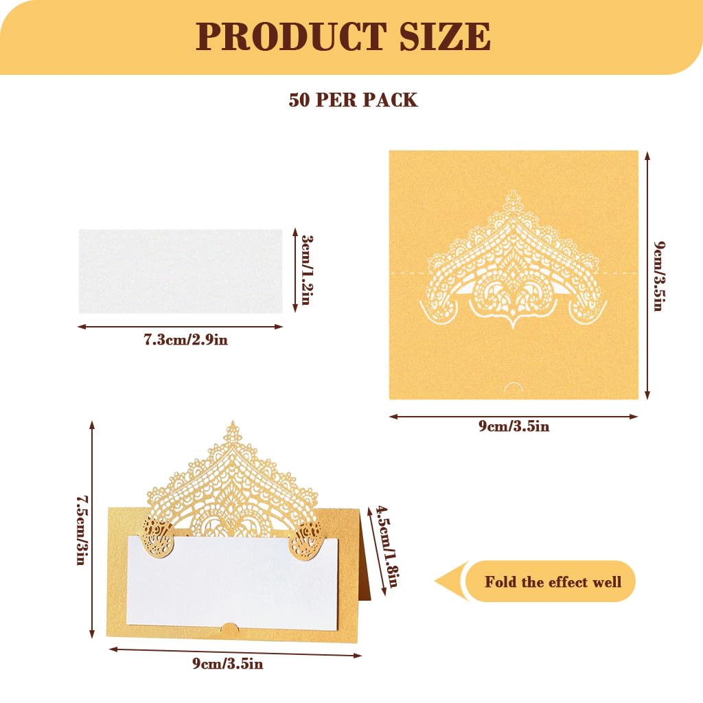 HASTHIP Place Cards for Wedding and Banquet Table Settings featuring 50 Foldable Gold Holders