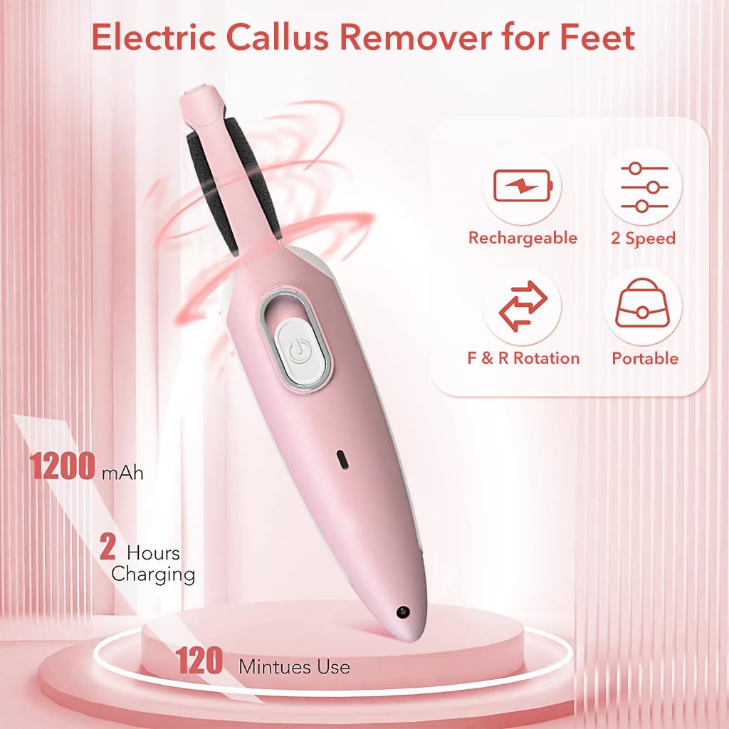 Callus Remover for Feet Electric USB Rechargeable Cordless Foot for Callus & Dead Skin Removal Ajustable Power Cordless Pedicure Device for Foot Callus & Feet Care