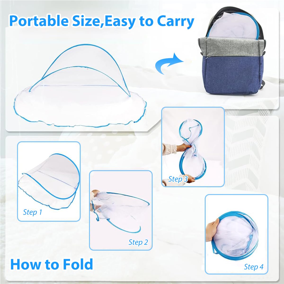 HASTHIP Foldable Mosquito Net for Single Bed with Arch Frame and Storage Bag 80×140×56 cm