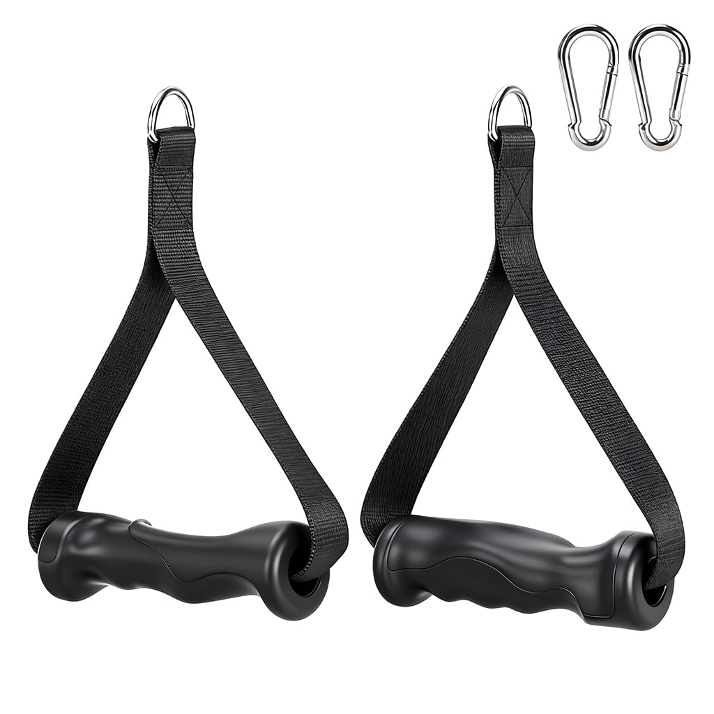HASTHIP® Mangos de Ejercicio 2 Piezas,Asas de Repuesto Antideslizantes con Hebilla Metálica en D Reforzada para Máquina Cables,Entrenamiento Pecho Fitness en Casa y Gimnasio - Negro