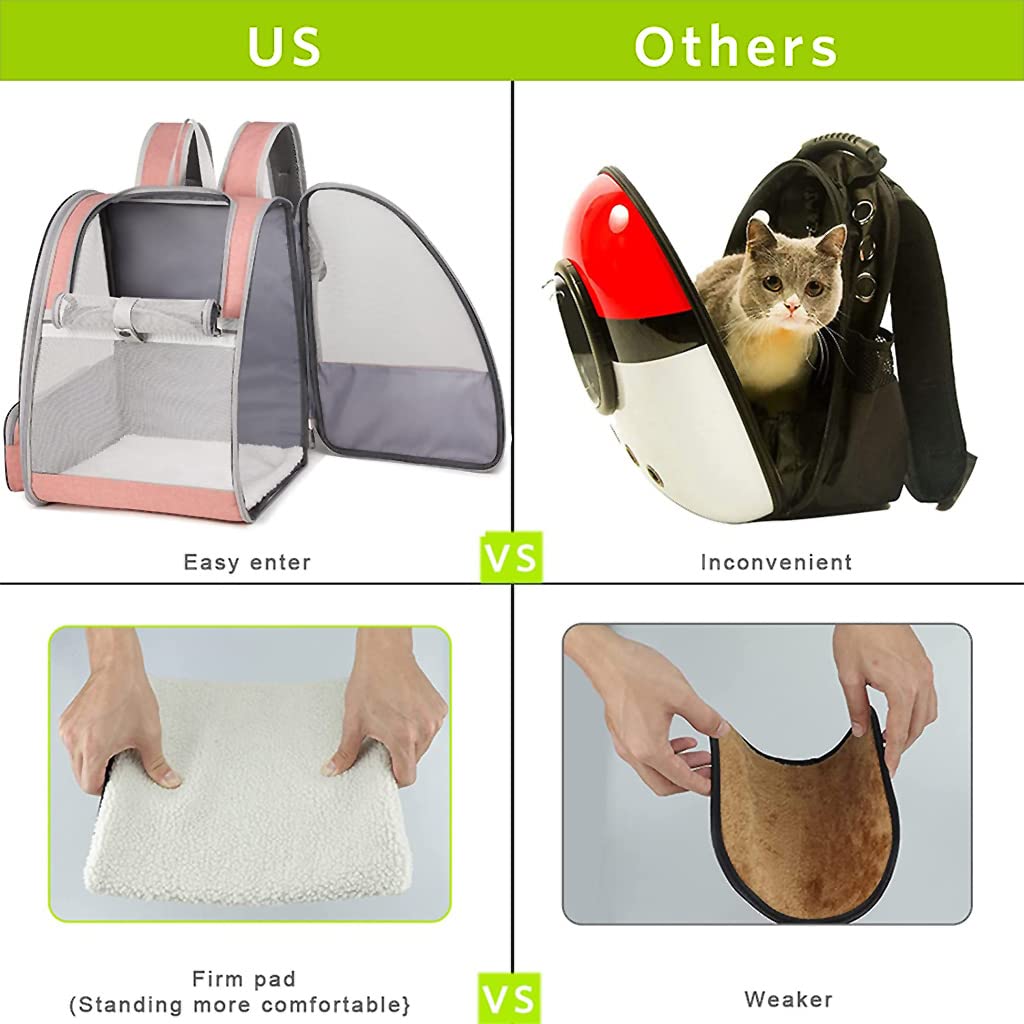 HASTHIP® Mochila Transportadora para Mascotas Pequeñas y Medianas,Mochila Expandible con Malla Transpirable para Perros y Gatos,Diseño Ergonómico Cómodo Viajes Aire Libre (Rosa)