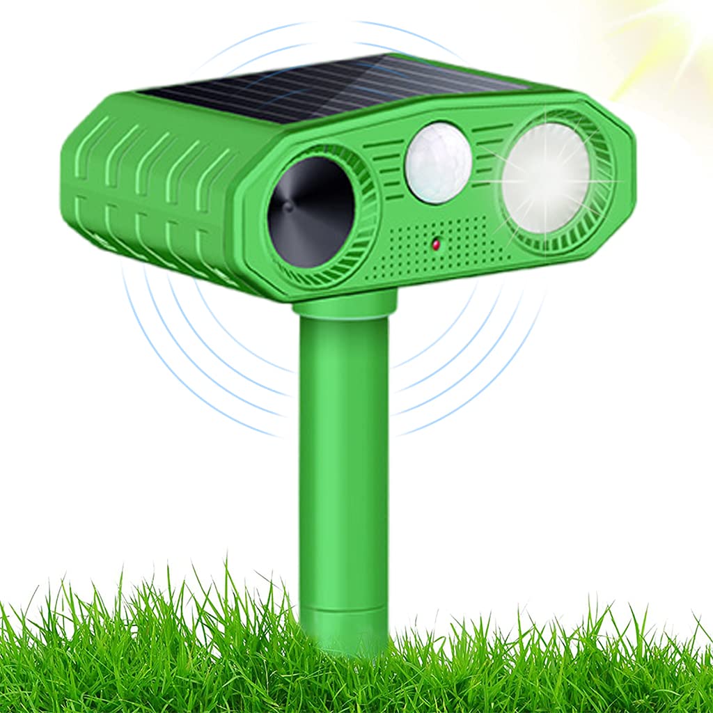 Outdoor Ultrasonic Pest Repeller - Solar Lizard Repellent & Snakes Repellent - Dog Repellent Device with Infrared Sensor & Flashing Lights for Garden & Patio - Pigeon Repellent for Balcony