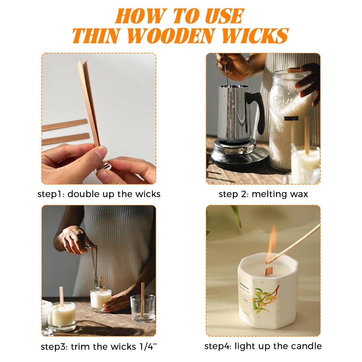 HASTHIP Candle Making Kit for DIY Projects with 50 Wooden Wicks and Wick Clips | Craft Gift