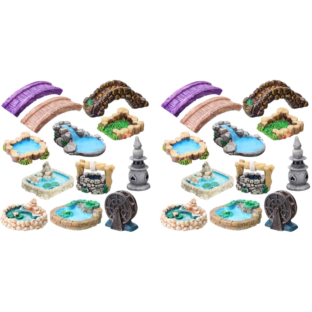 HASTHIP Miniature Garden Accessories for Fairy Gardens with 12 Resin Figurines in White | Bridge Lighthouse and Water Well Set