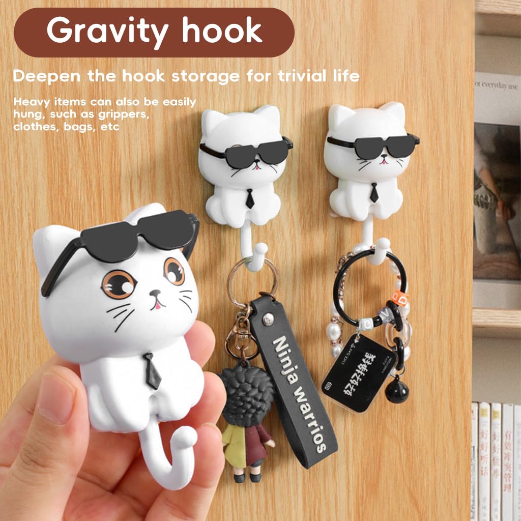 HASTHIP Cat Wall Hooks 9PCS for Kitchen and Bathroom featuring PVC Cartoon Tail Design
