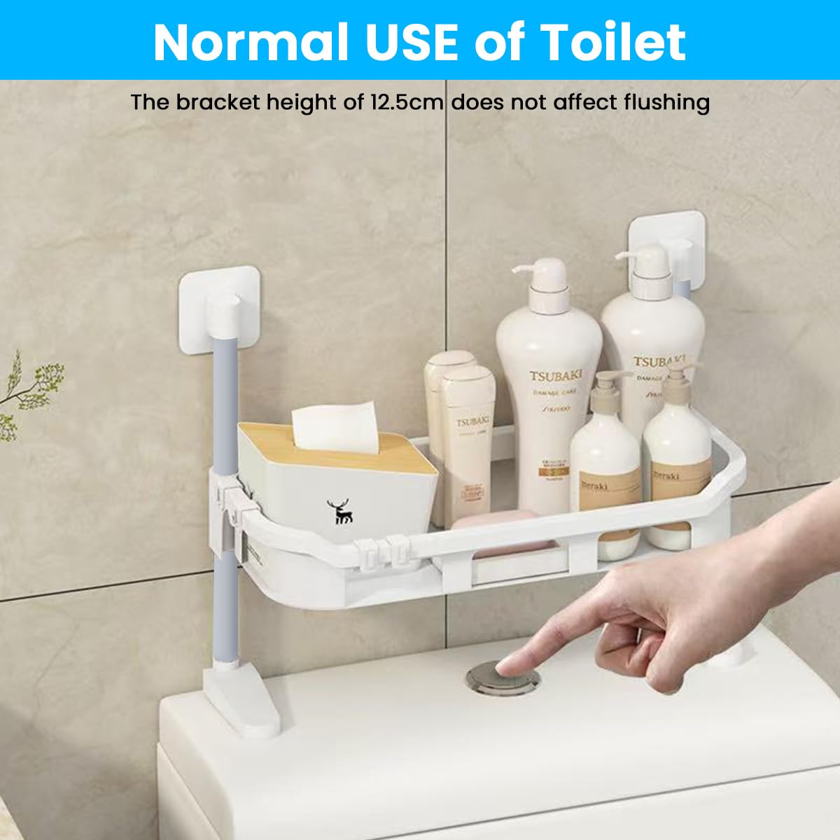 HASTHIP Bathroom Organizer for Over Toilet Storage with No Drill Adhesive Setup | 3 Tier 34x87cm PP Rack