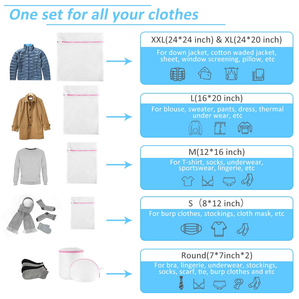 HASTHIP Mesh Laundry Bag Set for Machine Wash with Auto Lock Zippers | 7 Piece Nylon