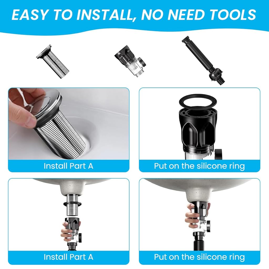 HASTHIP® Sink Drain Kit with Flexible Expandable P-Trap Pipe Tube Anti-Odor Bathroom 3 in 1 Plumbing Fits for 3-4.5 cm Hole Kitchen Sewer 3PCS