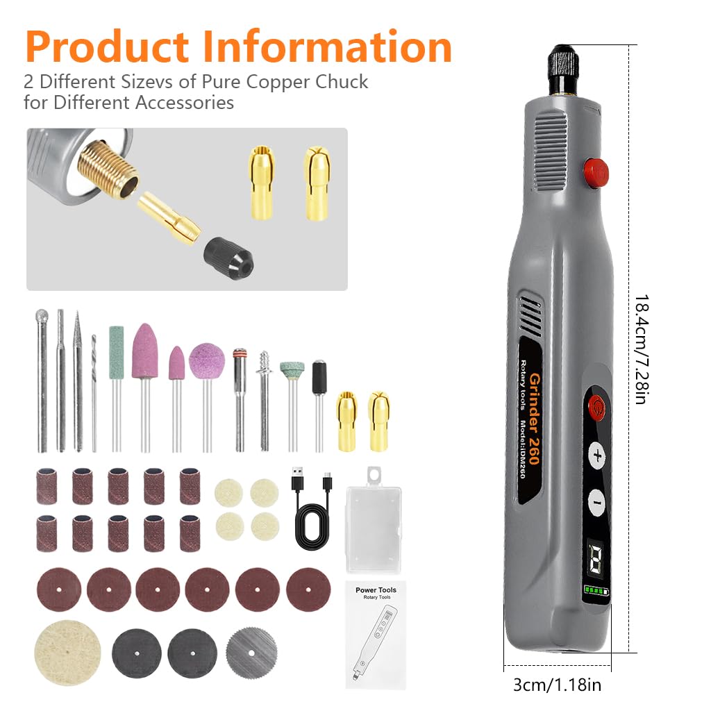 HASTHIP Mini Cordless Rotary Tool Kit for Sanding and Engraving with 39 Accessories | 2000mAh Battery and LED Light