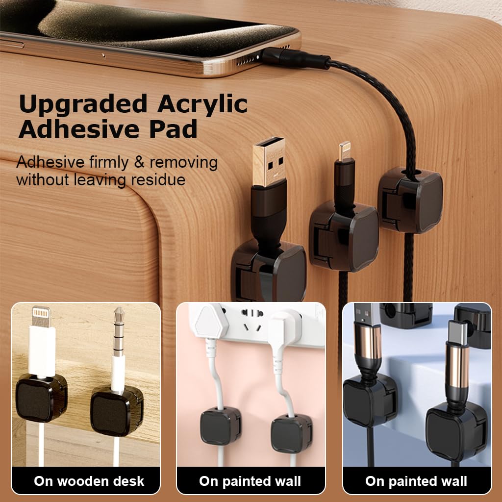 HASTHIP Magnetic Cable Organizer 6Pcs for Desk and Wall featuring Magnetic Closure | Self Adhesive Cord Holder for Home Office