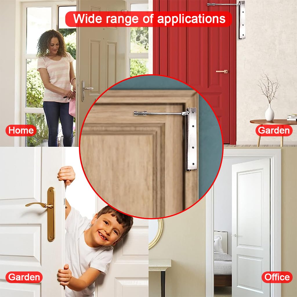 HASTHIP Door Closer 2 Pack for Home and Office with Folding Spring Arm | Stainless Steel Surface Mounted Automatic Design