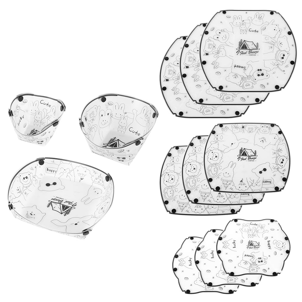 HASTHIP® Foldable Bowl, Plate and Cup Set, Portable Reusable Dinnerware Kit, Food-Grade Material, Lightweight Lunch Box for Camping, Family Picnics and Travel – Transparent