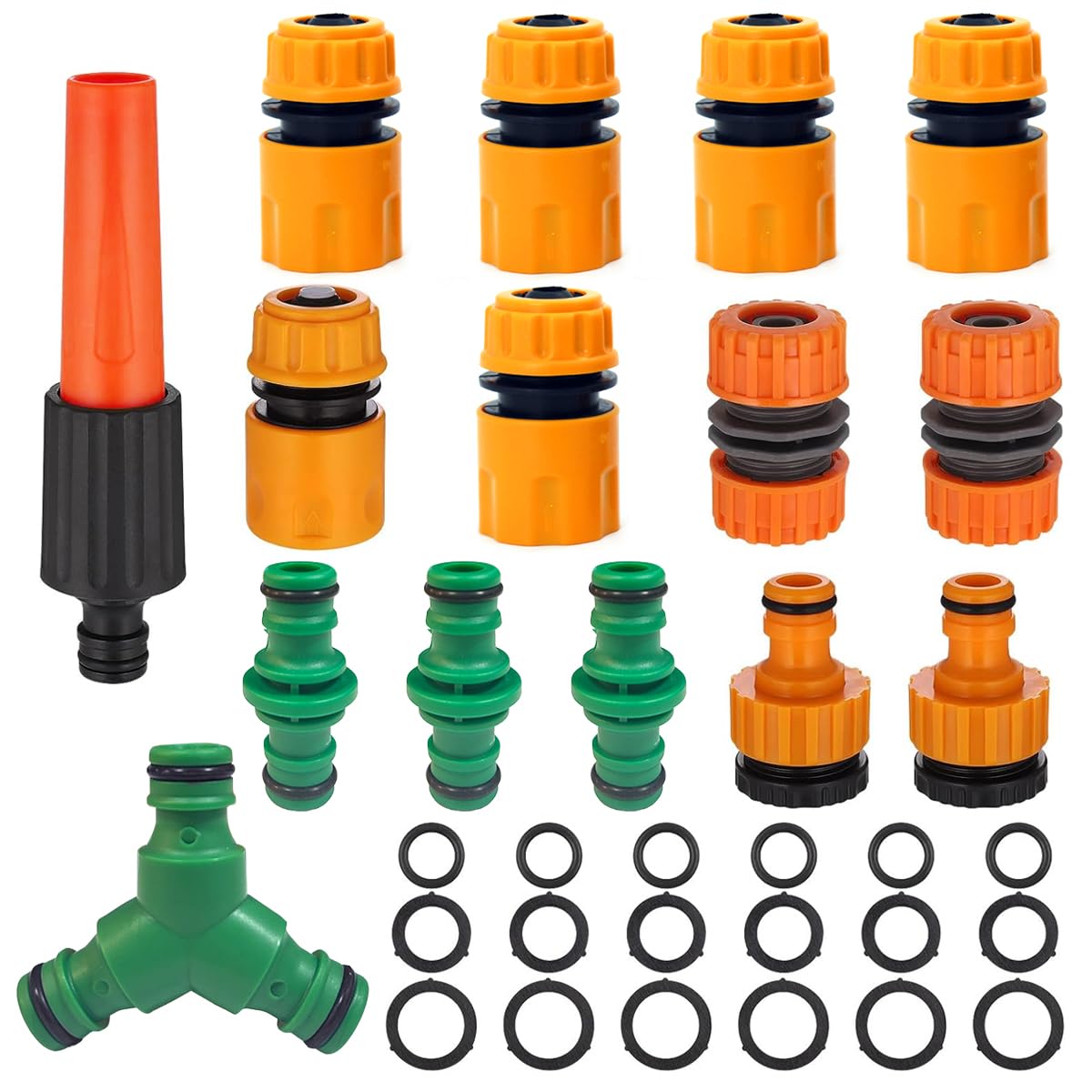 HASTHIP Garden Hose Connectors Set for Gardening and Car Washing with 34 Pcs Kit | Leak‑Resistant Quick Connect Adapters and Water Sprayer Nozzle