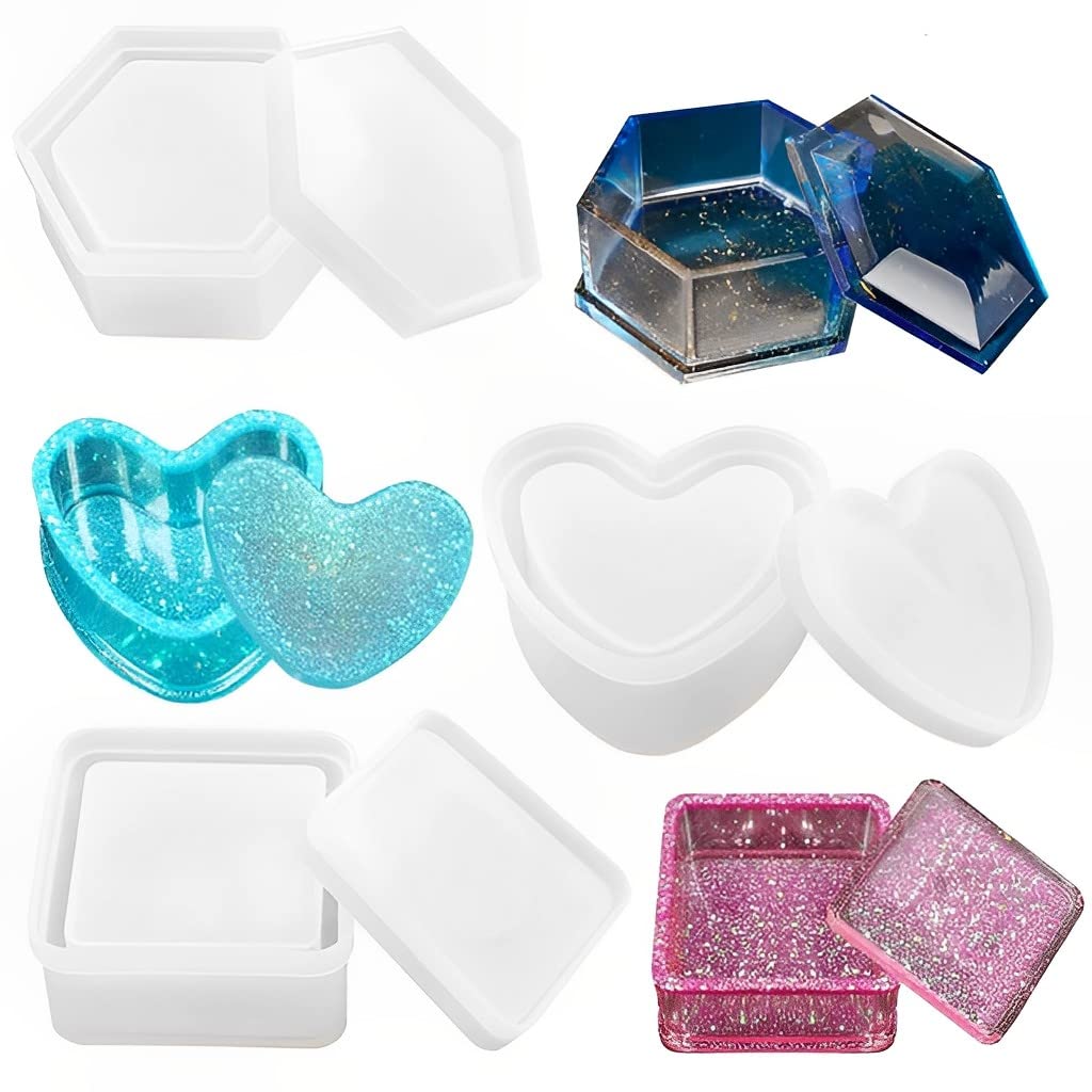 HASTHIP Resin Mold Kit for DIY Jewelry Boxes with 3 Shapes and Silicone Material | Home Crafts