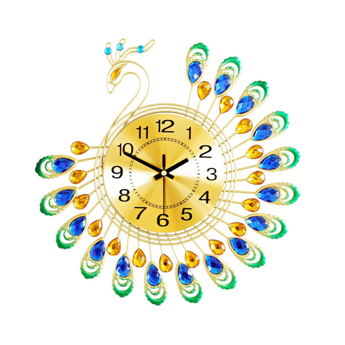 HASTHIP Peacock Metal Wall Clock for Home Décor with Silent Quartz Movement and 15 Inch Design