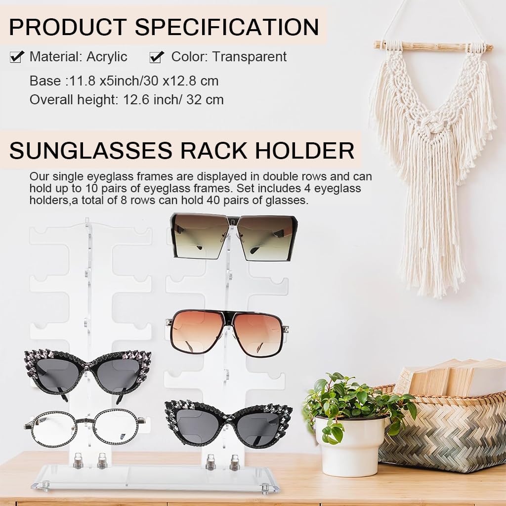 HASTHIP Glasses Display Stand for 10 Pairs featuring Two Row Design and Transparent Plastic | 11.6x12.6x11.4 in Space Saving Organizer