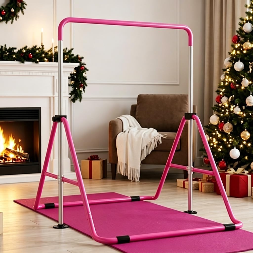 HASTHIP® Kids Gymnastics Horizontal Bar, 80-130cm Adjustable Height Training Bar for Children, Junior Kip Bar with Sturdy Steel Frame & Non-Slip Base, 330lbs Loading Capacity