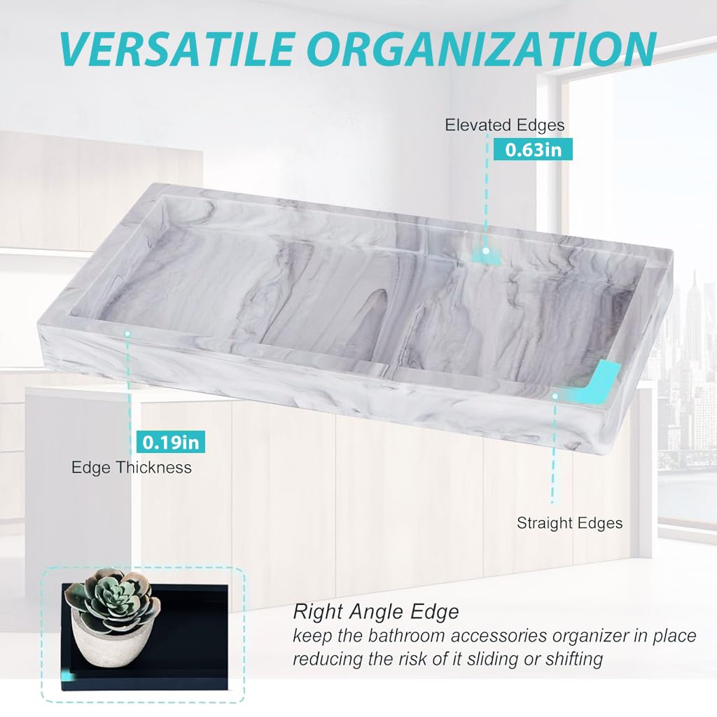 HASTHIP Silicone Bathroom Tray for Countertop Organization with Non Slip Surface 20x10cm | Modern Marble Pattern Easy Clean Storage