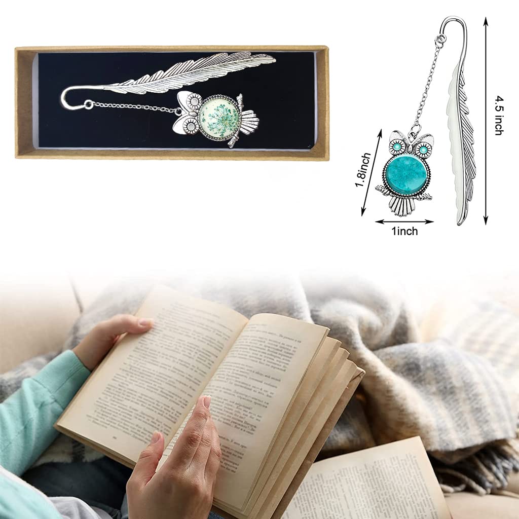 HASTHIP Metal Feather Bookmark for Reading with Glow in the Dark 3D Owl Design | 11.5cm Zinc Alloy Gift
