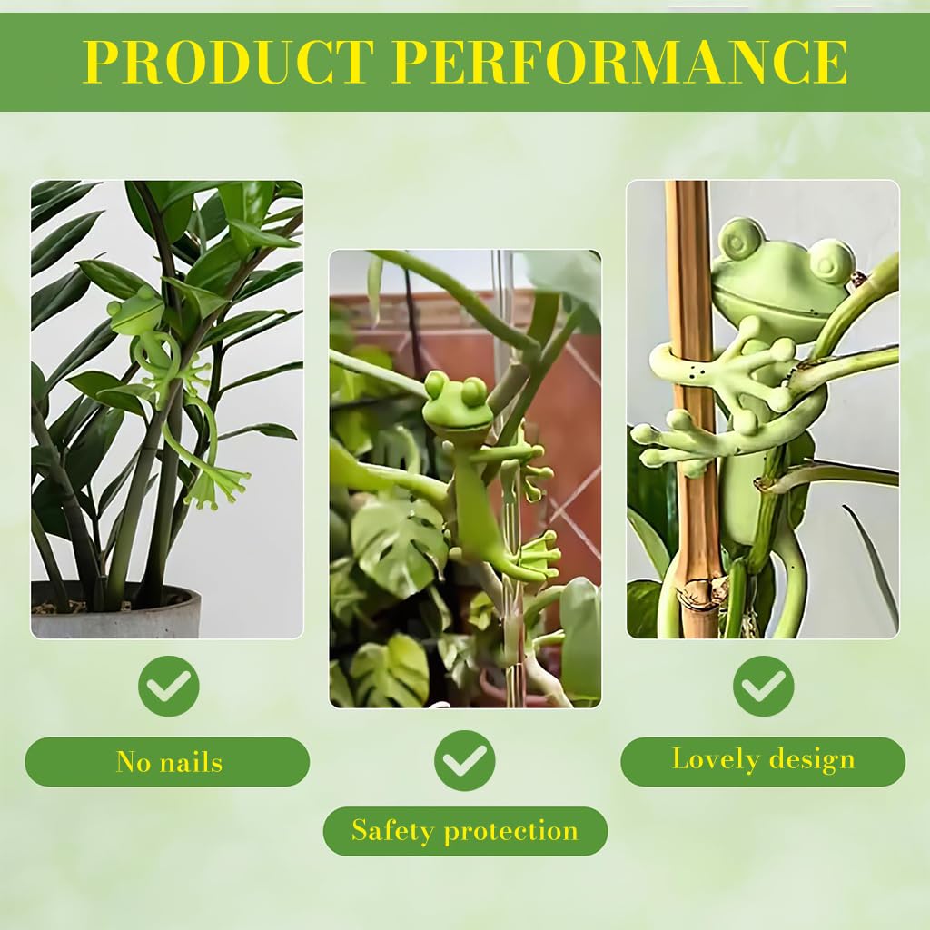 HASTHIP Plant Supports for Branch Stability with Flexible Frog Twist Ties 3 pcs | Green Cartoon Design