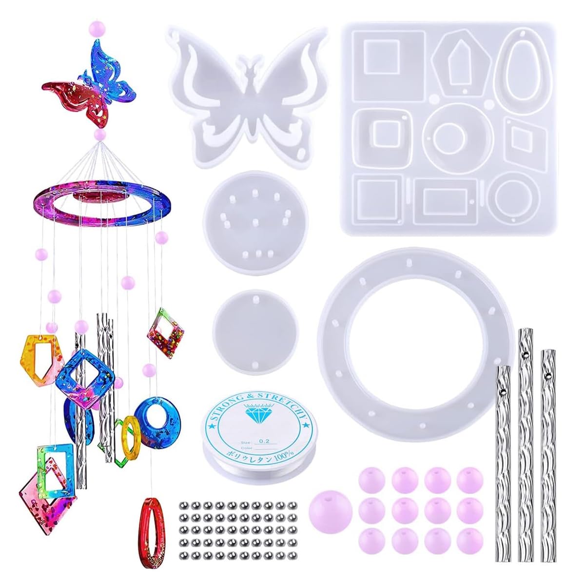 HASTHIP Resin Molds for DIY Wind Chimes with Butterfly and Geometric Designs | Home Decor Craft Kit