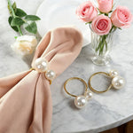 HASTHIP Faux Pearl Napkin Rings for Weddings and Festive Tables | Set of 6 Golden Holders