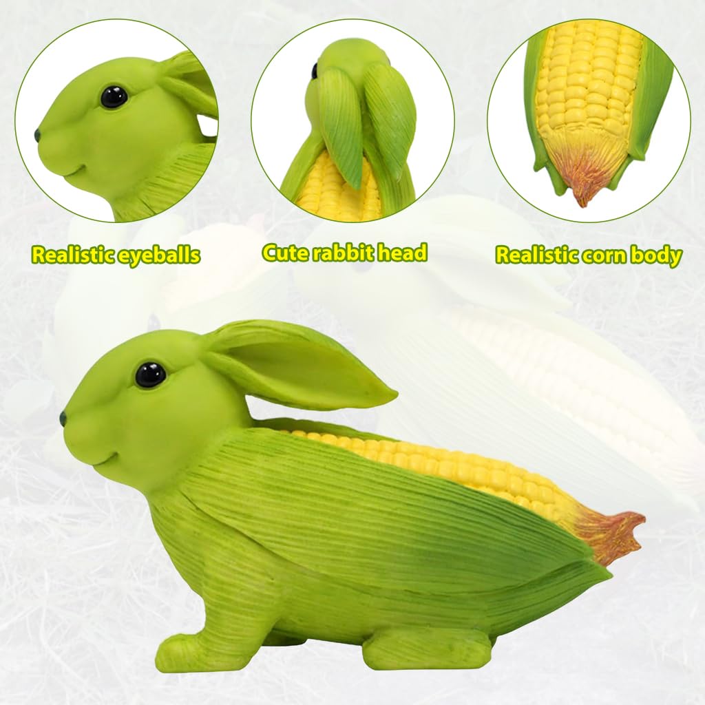 HASTHIP Miniature Garden Decor for Dollhouse and Plant Pots featuring Green Corn Bunny Figurine | Resin Home Decoration Gift