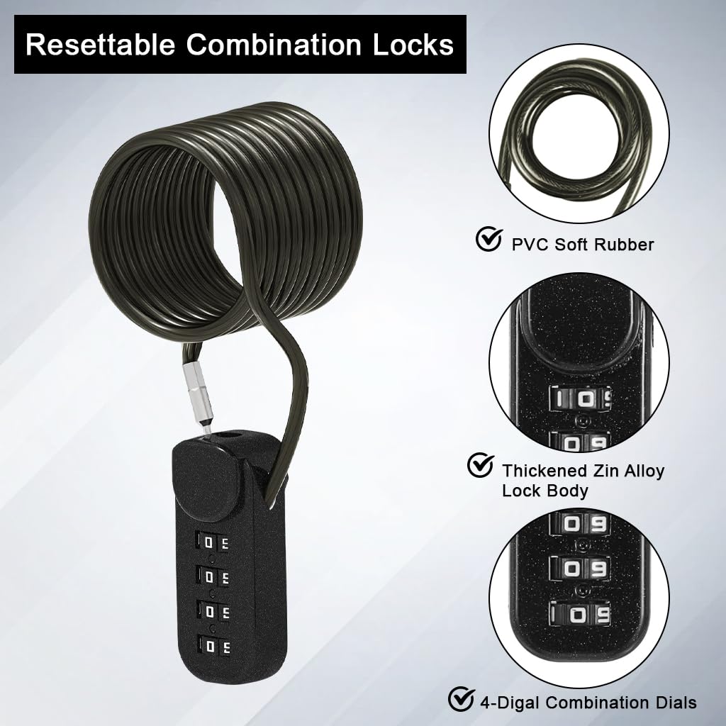 HASTHIP Metal Coil Cable Lock for Bike and Luggage featuring 1.2m Cable and 4 Digit Combo | Keyless Portable Security