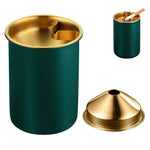 HASTHIP Stainless Steel Ashtray for Home Office and Car featuring Windproof Funnel Lid 3.9 in Green