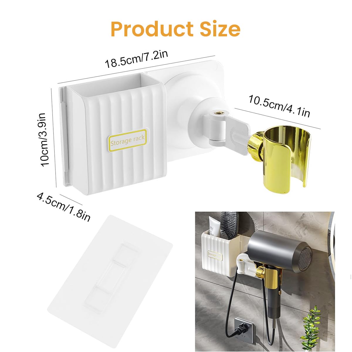 Hair Dryer Holder, Blow Dryer Hanger Wall Mount with Storage Box, Rotatable Hair Drying Helper with Cord Organizer, Self Adhesive Hair Tool Organizer Storage Blow Dryer Holder