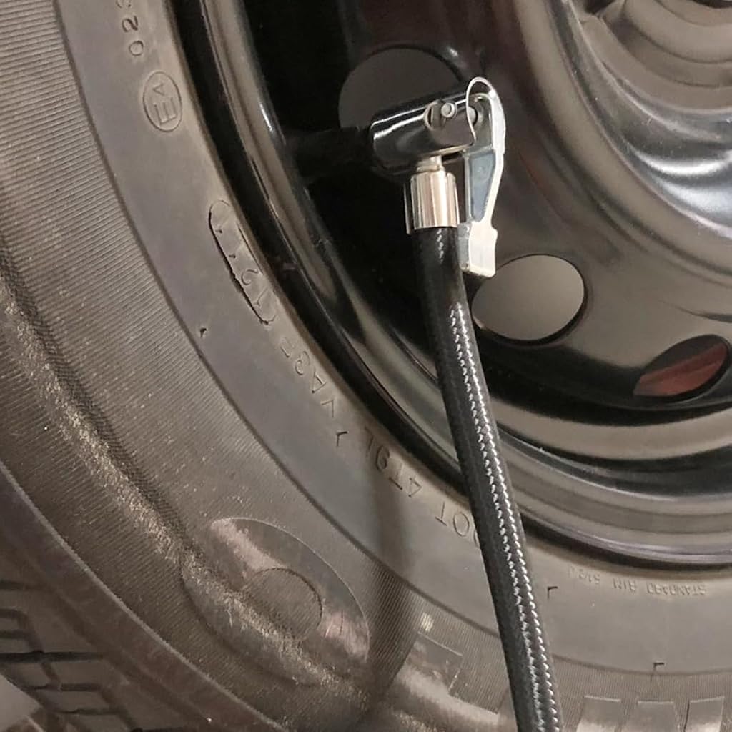 HASTHIP® Manguera de Extensión Iador de Neumáticos 25cm,Tubo Flexible Goma con Válvula Desiado,Conector Rápido Latón Alta Presión 300PSI para Coche Motocicleta y Bicicleta