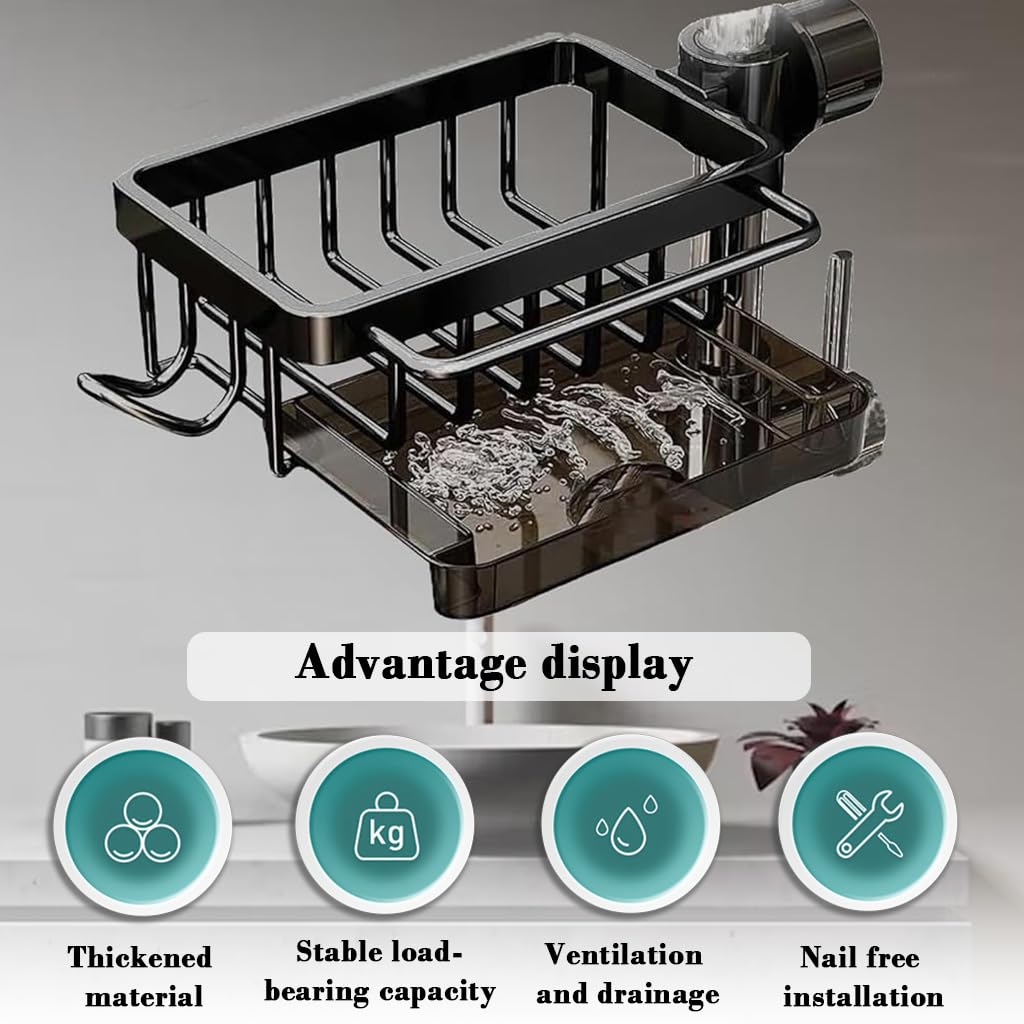 HASTHIP Kitchen Sink Organizer for Faucet with Pull Out Drip Tray and Screw Fixed Mount | Aluminum Storage Rack