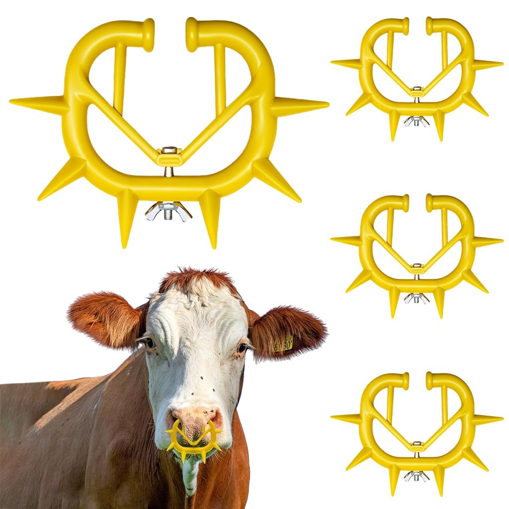 HASTHIP Cattle Weaning Ring 4Pcs for Calves featuring Screw Fixed Adjustable PVC Design
