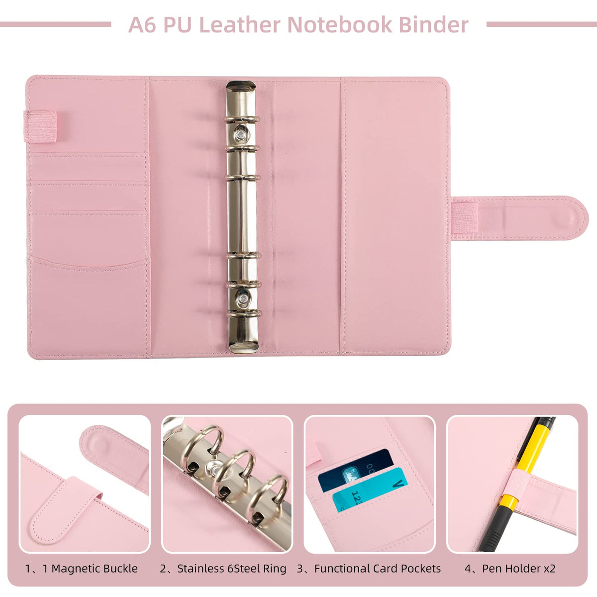 File Folder Ring Binder Notebook Set, A6 PU Leather Binder Clip with Envelopes, Budget Sheets, Label Stickers, 1 Ruler Stationery Supplies