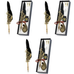 HASTHIP Quill Pen Set for Calligraphy with Blue or Black Ink featuring 2 Nibs Holder | Vintage Gift 3PCS