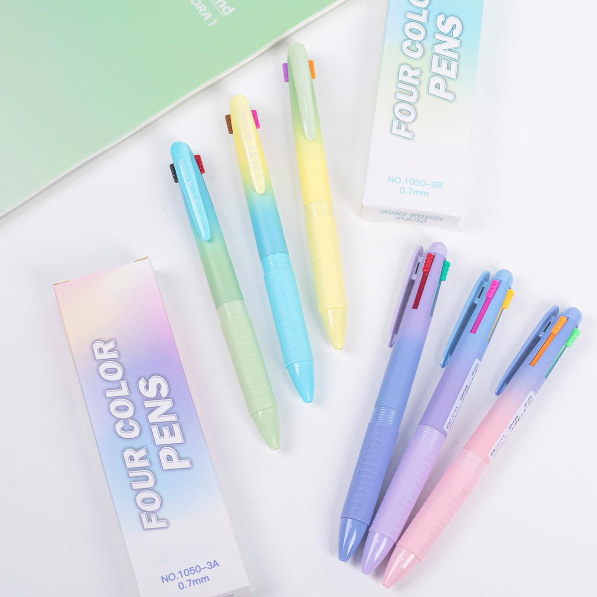 HASTHIP Ballpoint Pens 6 Pcs Set for Note Taking and School Use with 4 in 1 Ink Switch | 0.5mm Smooth Writing Multicolor Design