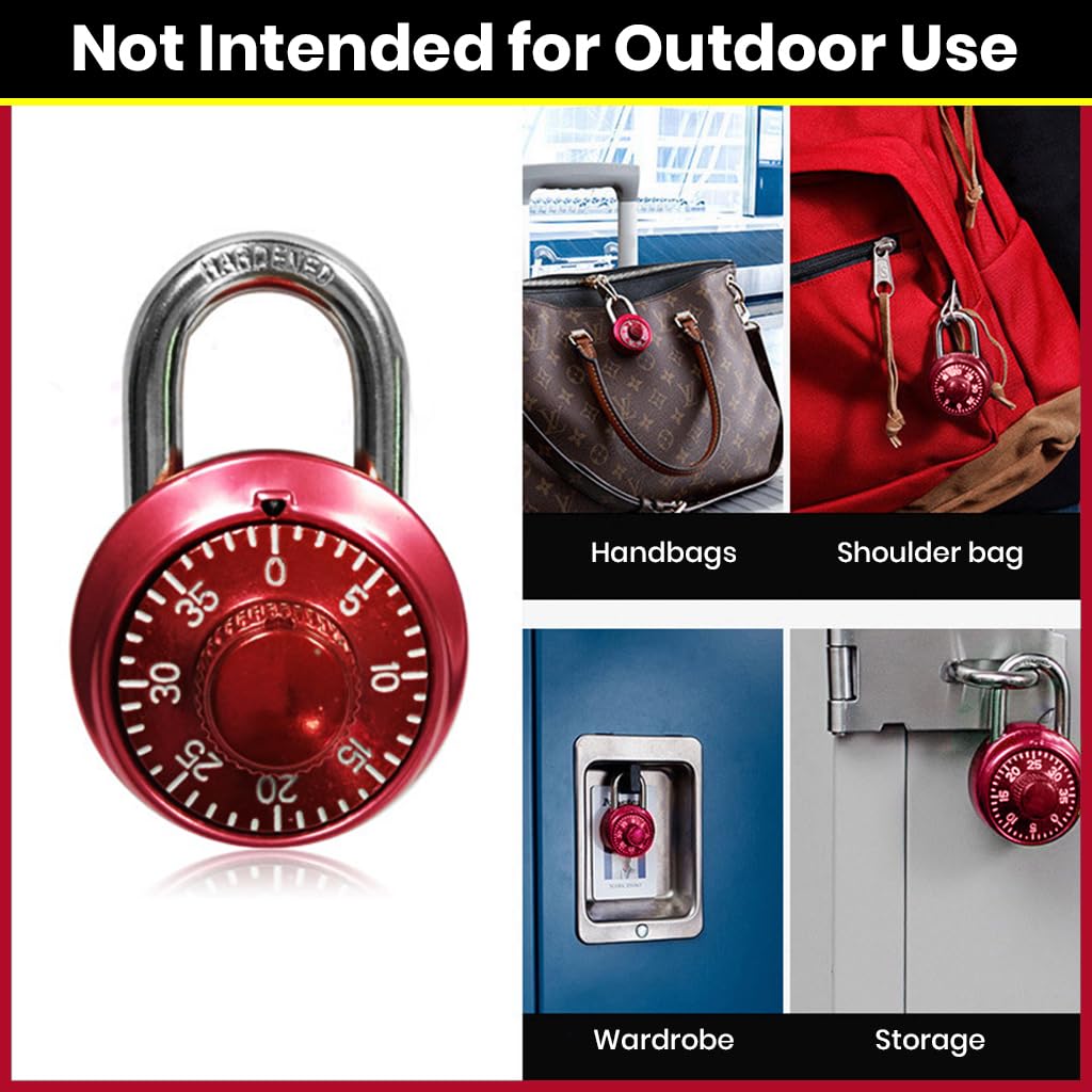 HASTHIP Combination Padlock for Gym Lockers and Gates with 40mm Dial | Anti Cut Metal Lock Red