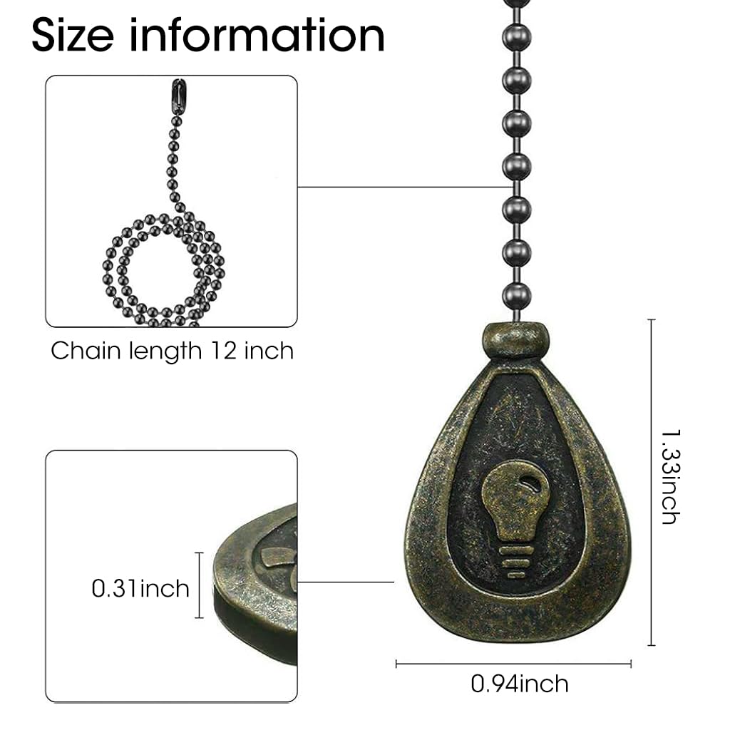 Bronze Ceiling Fan Pull Chain Set, Ceiling Fan Pull Chain Extender Bronze Pendant 12 Inch Chain Ornament Pendant Pull Chain with Connector Ceiling Fan Bulb&Fan Ceiling Fan Pull Chain (2 Pack)