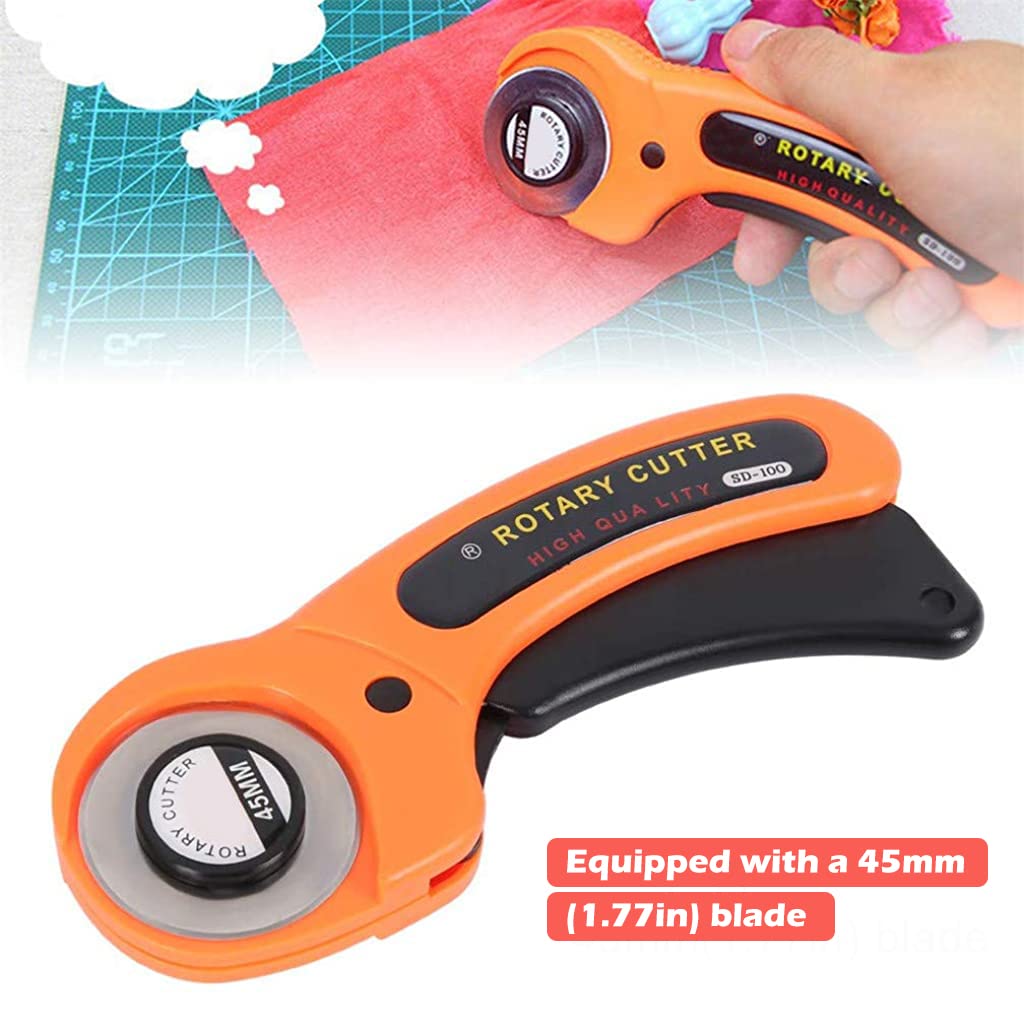 HASTHIP Roller Cutter for Fabric with 10pcs 45mm Alloy Steel Blades and Safety Lock | Ergonomic Handle for Sewing and Leather Craft