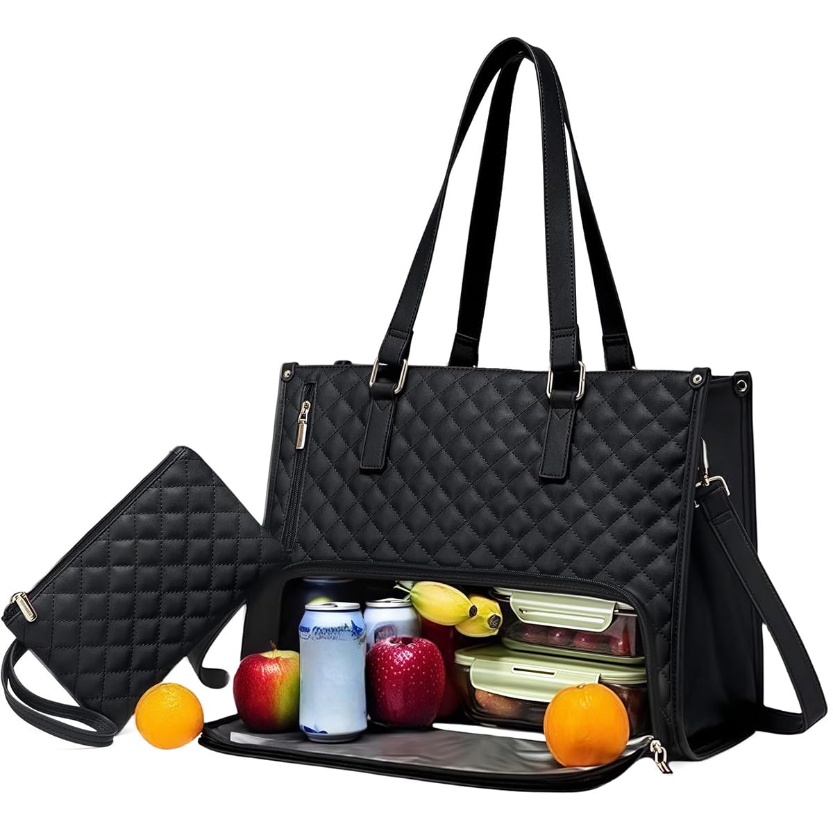 HASTHIP® Bolsa Tote 2 en 1 para Mujer,Bolsa de Almuerzo con Compartimento Aislado y Espacio para Portátil de 15.6 Pulgadas,Bolso Hombro Oficina Viajes Playa y Uso Diario