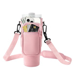 HASTHIP Water Bottle Carrier Bag for Stanley 30 oz Tumbler with Phone Pocket and Adjustable Strap | Pink Neoprene Holder