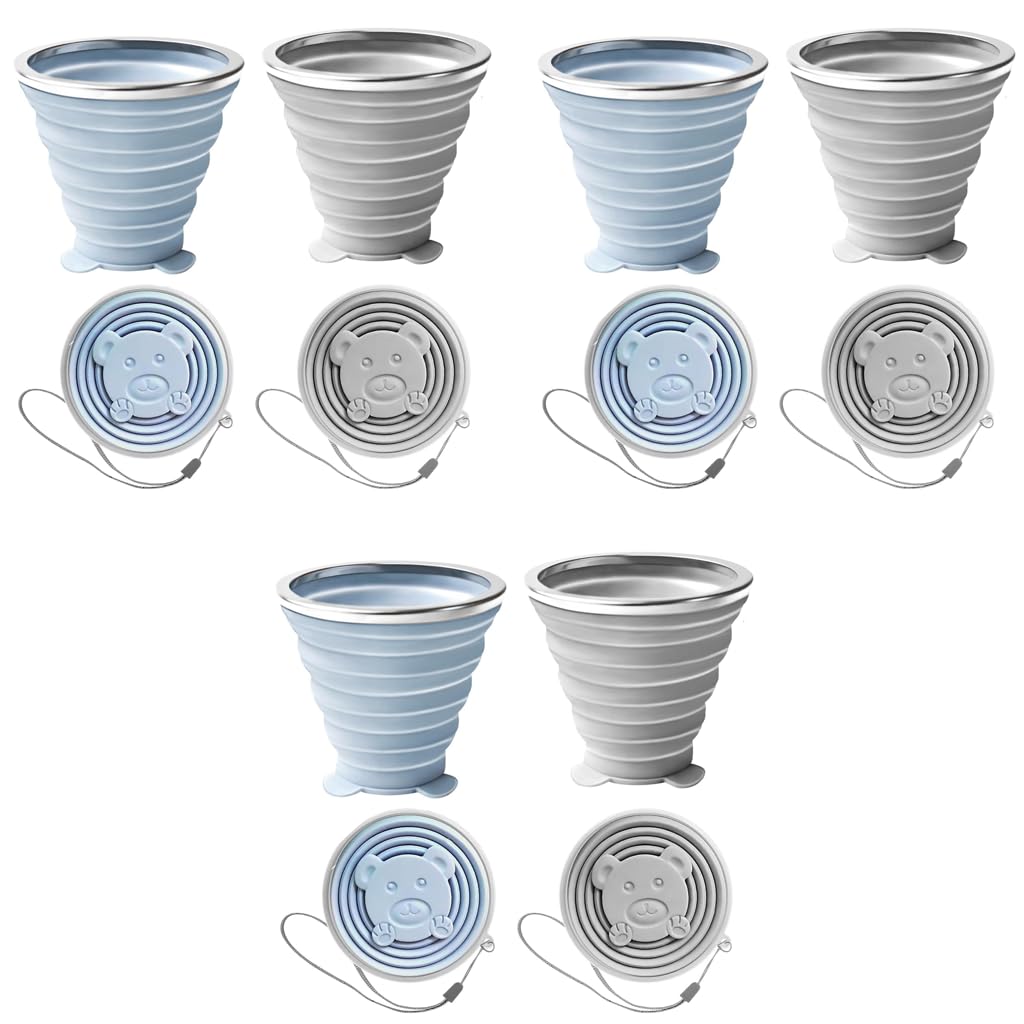 HASTHIP Collapsible Cup for Travel and Camping with 180ml Capacity and Cartoon Lid | Food Grade Silicone Reusable Drinking Glass 2 Pack