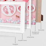 HASTHIP® Kit de Huellas de Mano y Pie Bebé con Arcilla Blanca y Pintura Dorada,Marco Fotos 11x12.9 Pulgadas con Accesorios,Regalo Recuerdo para Recién Nacidos