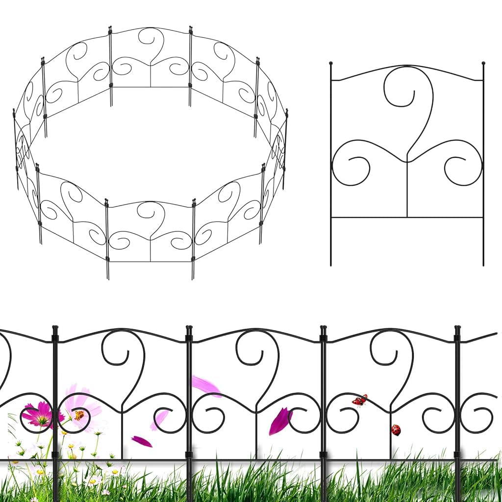 HASTHIP® 10Pcs Garden Fence Boarders Flower Bed Fence Boarder Garden Metal Fence Connectable Flower Bed Fencing Boarders Decorative Pathway Driveway Fence Boarder, 12.4 inches x 16.5 inches