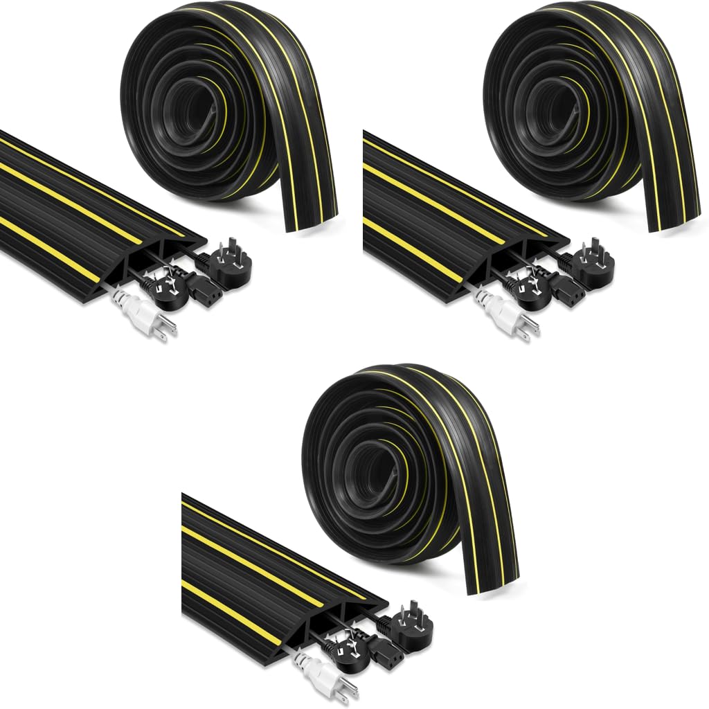 HASTHIP Floor Cord Cover Protector for Home and Office with 6.56ft Cuttable PVC 3 Channels | Waterproof and Easy Installation