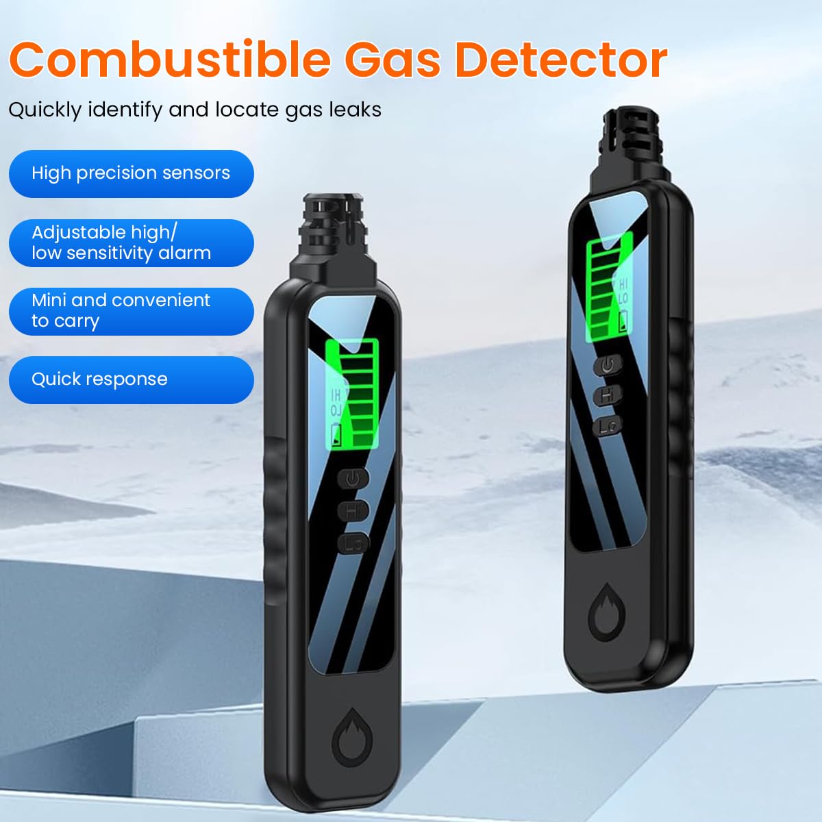 Gas Leak Detector Portable LCD Nature Gas Detector with Buzz Alarm High & Low Senstivity, Gas Sniffer to Locate Combustible Gas Leak Sources Like Methane, Propane(Battery Not Included)