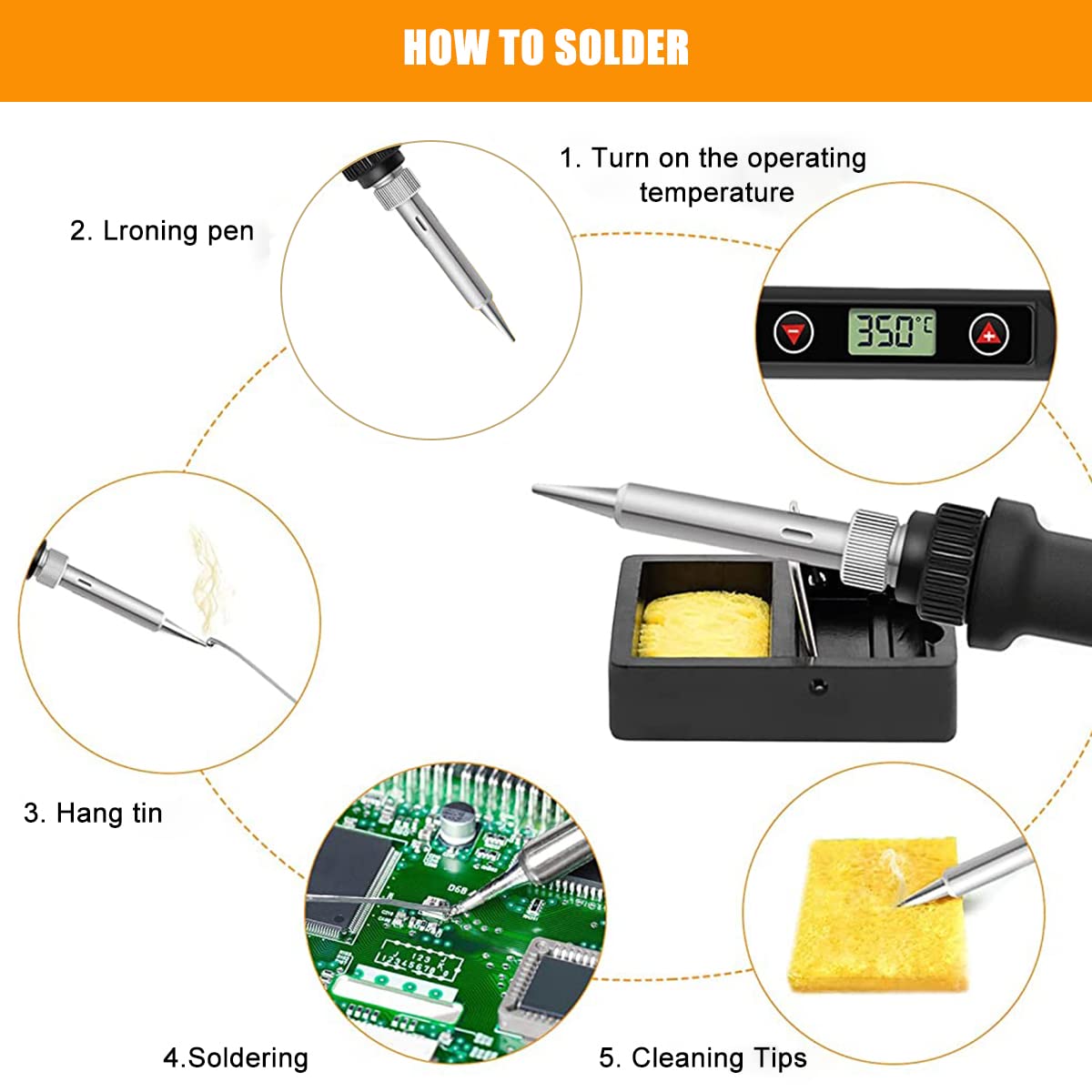 Temperature Adjustable Soldering Iron Kit With 5 Different Soldering Tips & 1 Roll Solder Wire, 80W/220V Soldering Iron With Digital Display Screen, Temperature Range 180-520°C