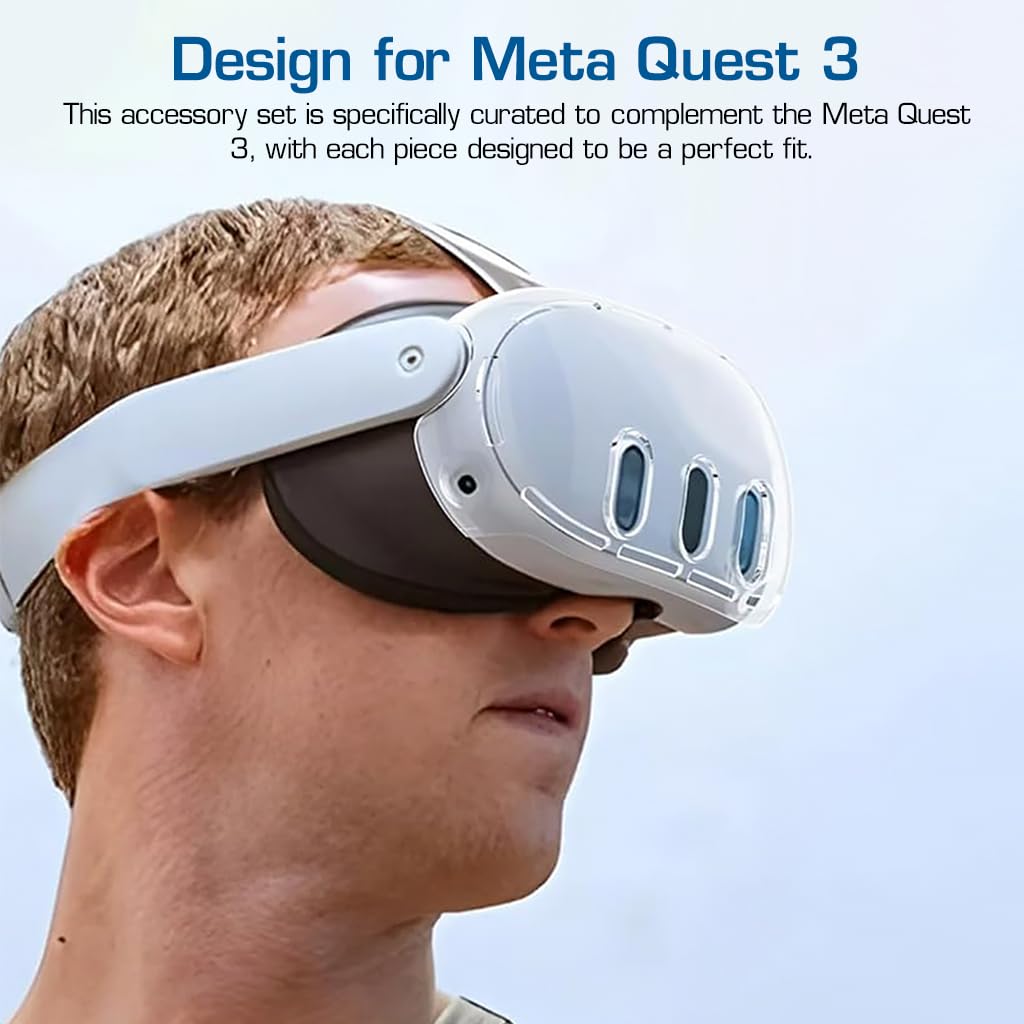 HASTHIP® YourBrand Protective Case Compatible with Meta Quest 3, Clear VR Shell Cover with Lens Protector, Tempered Glass Screen Guard, Joystick Thumb Caps, Essential VR Accessories Kit, No Headset