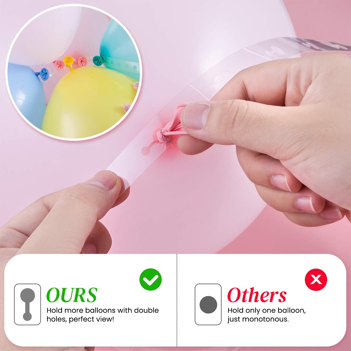 HASTHIP Balloon Decorating Strip Kit for DIY Arch Garland with 32Ft Tape & 300 Dots | Includes Tying Tools and Flower Clips