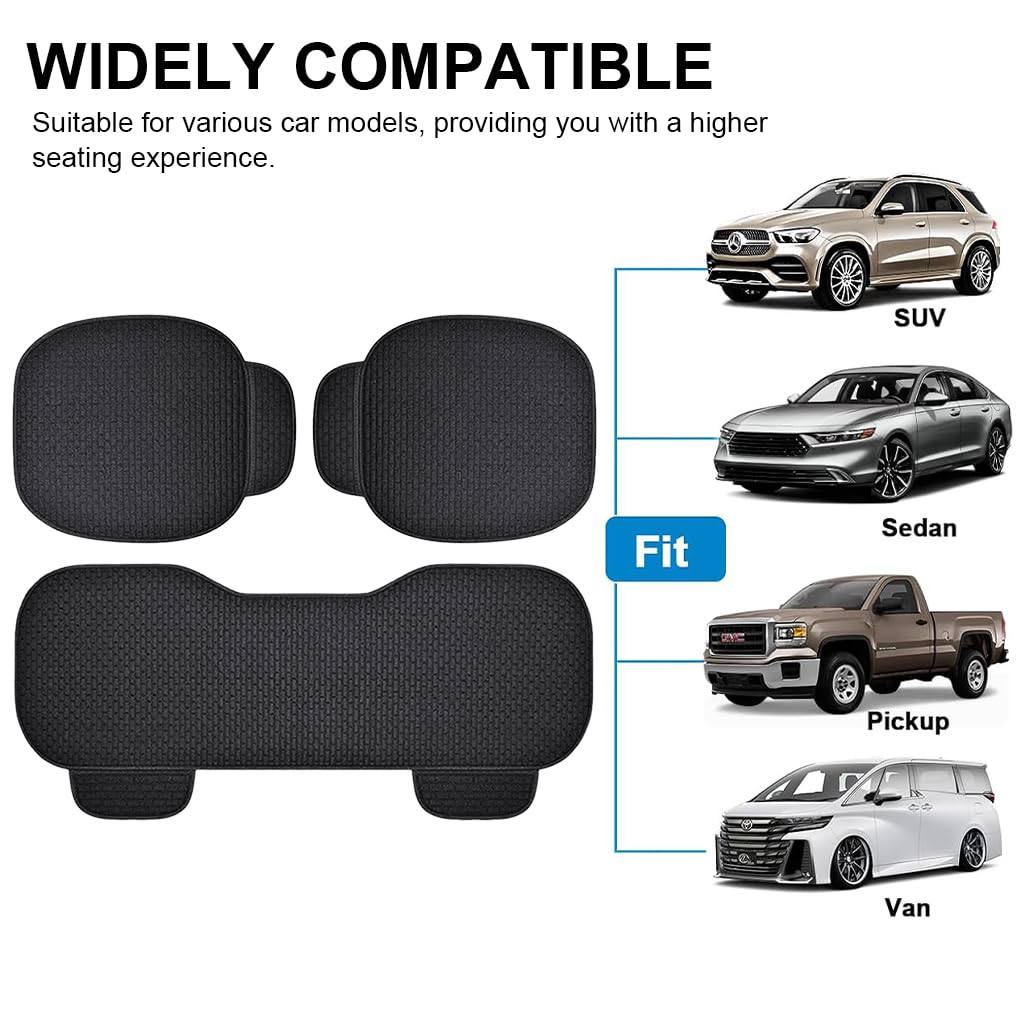 HASTHIP® 3Pcs Breathable Car Seat Covers Full Set Front & Rear Seat Covers with Anti-Slip Silicone Backing, Storage Pouches, Durable Car Seat Cushions Stylish Universal Seat Cover for Car